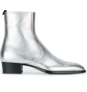 Stivaletti uomo vera pelle argento a punta chelsea boots scarpe - Foto 1 di 3
