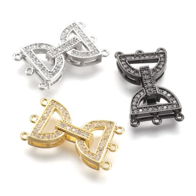 5 Sets Brass Pave Cubic Zirconia Fold Over Clasps 3-Strand Closure Findings 26mm - Image 1 of 3