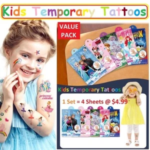 Kids Temporary Tattoos Boys Girls Fun Party Birthday Princess Frozen Cars Disney - Picture 1 of 31