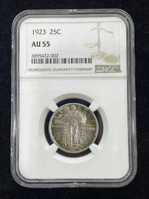 Cuarto de plata Standing Liberty 1923 P 25C NGC AU55 hermoso tono Foto 1 de 4