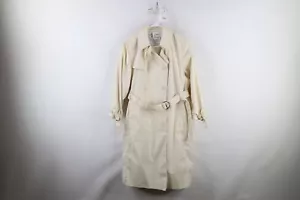 Vintage 70s Streetwear Womens 10 Double Breasted Belted Trench Coat Cream USA - Picture 1 of 18