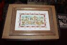 Middle Eastern Painting Men Herding Cows Village Signed Custom Inlay Frame