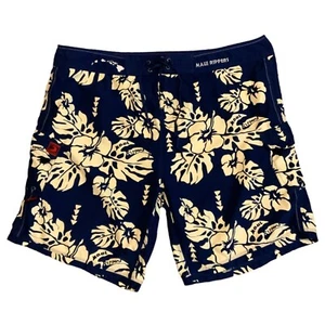 Maui Rippers Hawaiian Floral Board Shorts Mens Size 48 2XL Navy Blue Hibiscus - Picture 1 of 8