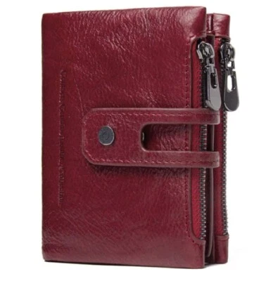 Red Men's Leather Bifold Zipper Wallet for Men RFID Protected NEW GIFT - Image 1 of 4