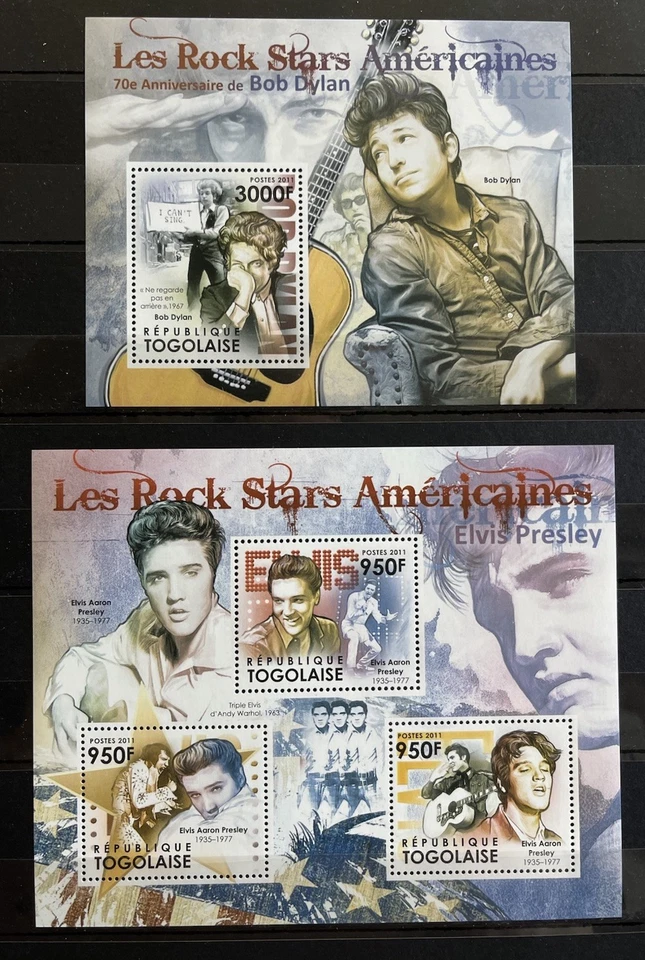 Elvis Presley / King of Rock Roll / Bob Dylan / Música - sellos MNH** CM Foto 1 de 1