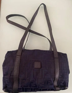 Bolso de hombro vintage FENDI logotipo monograma lona azul marino usado - Imagen 1 de 17