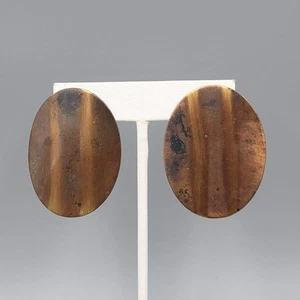Vintage Pierced Earrings Large Statement Copper Metal Oval Drop 1.75" - Picture 1 of 10