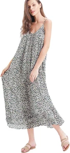Women'S V Neck Floral Maxi Dress Boho Printed Adjustable Spaghetti Strap Ethnic - Picture 1 of 12