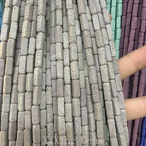 Cuentas de roca volcánica de lava natural tubular cuboide gris 4x13 mm para hacer joyas - Imagen 1 de 6