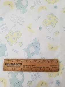 Cotton Flannel Fabric Teal Cows & Yellow Sheep On White Moo Moo Baa Baa 63" x 42 - Picture 1 of 3