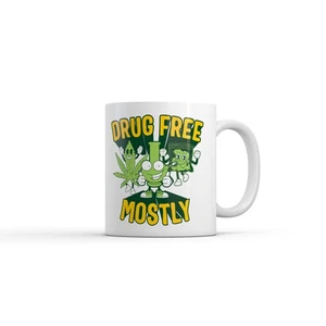 Taza Mayormente Libre de Drogas Divertida Sarcástica 420 Gráfica Novedad Taza de Café - Imagen 1 de 7