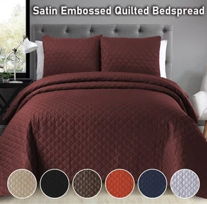 3Piece Quilted Bed Throw Comforter Bedspread Single Double King Size Bedding Set - Picture 1 of 129