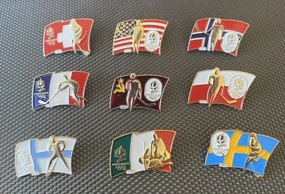 Conjunto de 9 broches de lapela bandeira da equipe nacional de hóquei Albertville 1992 Jogos Olímpicos de Inverno - Imagem 1 de 4