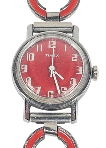 Reloj Pulsera Retro Timex Mujer Rojo y Plateado MCM De Colección - COMO ESTÁ - Imagen 1 de 10