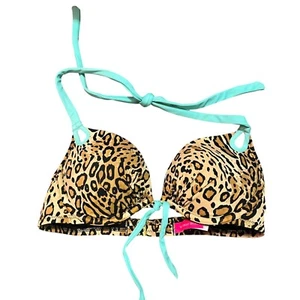 TOP BIKINI VICTORIA'S SECRET 34B NUOTO GHEPARDO LEOPARDO MARRONE COME NUOVO IMBOTTITO PUSH UP - Foto 1 di 5