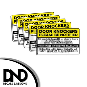 Door Knockers Please Note Sticker Funny NO SOLICITING Vinyl Decal 5x3 5 Pack - Picture 1 of 3