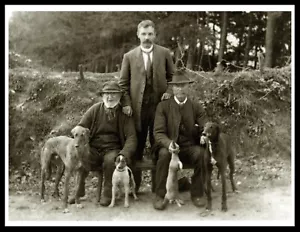LURCHER GREYHOUND MEN DOGS RABBIT HUNTING VINTAGE STYLE PHOTO PRINT - Picture 1 of 1