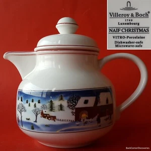 Villeroy & Boch Luxembourg NAIF CHRISTMAS 3-Cup 6⅜" Teapot with Lid. Red Trim - Picture 1 of 19