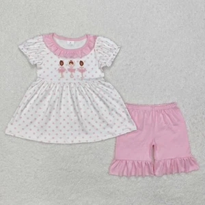 Sibling Baby Girls Summer Pink Dots Dance Rompers Outfits Sets - Picture 1 of 5