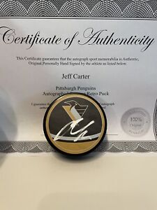 Jeff Carter Signed Autographed Pittsburgh Penguins Reverse Retro Hockey Puck COA