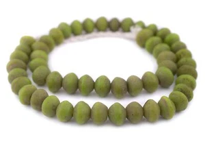 Lime Green Ancient Style Bicone Java Glass Beads 15mm Indonesia Large Hole - Picture 1 of 3