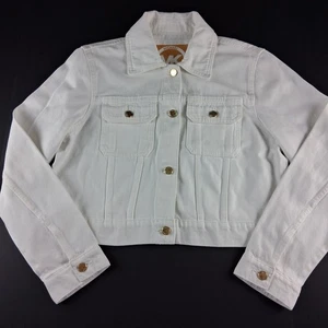 Michael Kors Cropped Denim Jacket Women's Size Large White Cotton Pockets - Picture 1 of 7