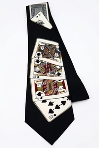 Corbata de cuello de póker vintage color real cartas sobre fondo negro - Imagen 1 de 5