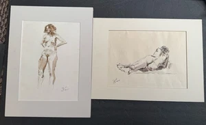 Helen Bar-Lev Paar Aktstudien Sepia Stift und Wasch Gemälde signiert - Bild 1 von 10