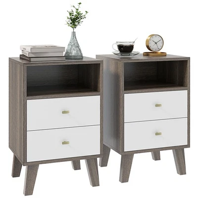 HOMCOM Bedside Tables Set of 2, Modern Nightstand with 2 Drawers and Open Cubby - Image 1 of 4
