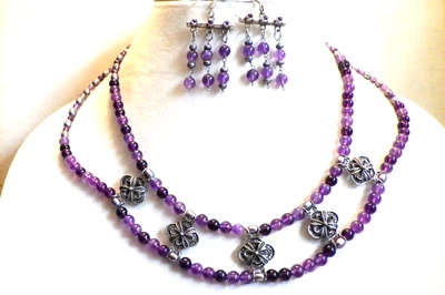Juego de Collar Festón AMATISTA De Colección Recuperado -2 Hilos - Eslabones Filigrana Plata 925 Foto 1 de 4
