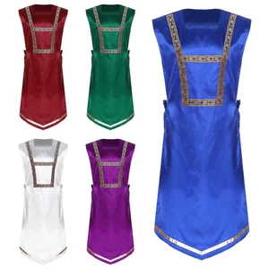 Mens Tunic Trim Tank Top Standard Robe Church Tops Loose Praise Neck Dance Vest - Picture 1 of 64
