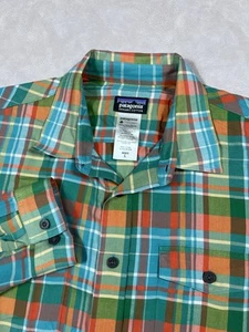 Patagonia Buckshot Flannel Shirt Size Large Blue Green Orange Long Sleeve Button - Picture 1 of 7