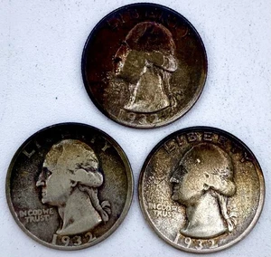 Juego de 3 monedas de un cuarto de plata de Washington 1932 PDS, fechas clave - Imagen 1 de 2