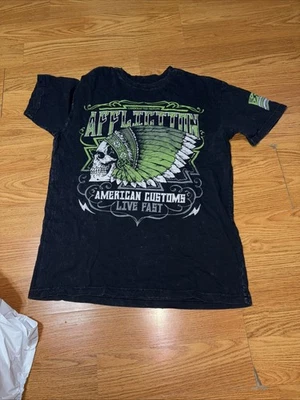 Camicia indiana Affliction American personalizzata teschio nero taglia L motori artigianali - Immagine 1 di 4