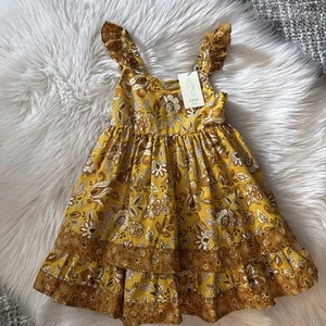Joie Kids Girls 4 Tiered Boho Dress Yellow Flowers Ruffles Cotton BxA - Picture 1 of 16