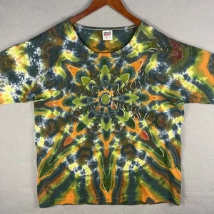 VTG Tie Dye T Shirt Mens XL Green Brown Wormhole Single Stitch USA Made 90s - Picture 1 of 8