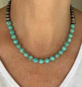 Collar con cuentas de perlas del desierto turquesa y graduadas Kingman Arizona de 8 mm azul - Imagen 1 de 10