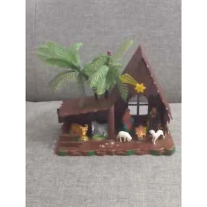 Vtg Nativity Plastic Set Mary Joseph Baby Jesus Donkey Lamb Palm Trees Cow (cb1) - Picture 1 of 8