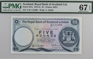1978 Scotland 5 Pounds P337a BANKNOTE CURRENCY UNC PMG 67 - Picture 1 of 2