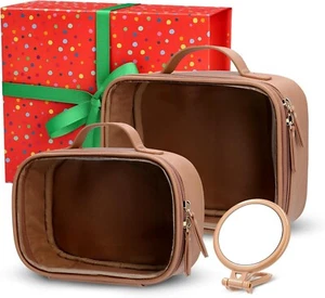 Makeup Bag Set, Travel Cosmetic Bag w/Clear Transparent Front 3pcs Gift, Nude - Picture 1 of 8