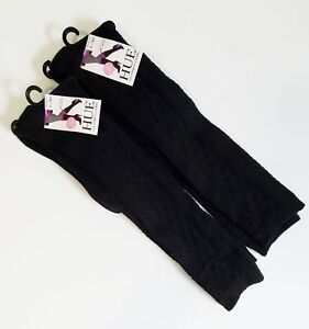 2 HUE Womens Super Soft Cable Knee Socks Black One Size - New