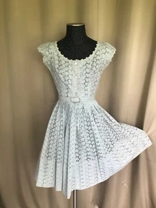Vintage 60's Union Made Aywon light blue dress made of Eyelet and crinoline - Picture 1 of 21
