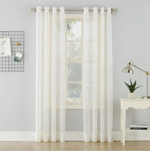 Crushed Sheer Voile Grommet Single Curtain Panel, 51"x95", Eggshell, (1 Panel) - Picture 1 of 4