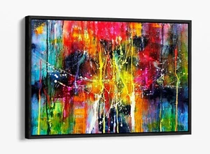 JACKSON POLLOCK 13 -DEEP FLOATER/FLOAT EFFECT FRAMED CANVAS WALL ART PRINT-PINK - Picture 1 of 12