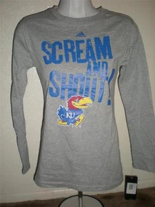 NEW-MENDED Kansas Jayhawks YOUTH GIRLS Medium Gray Adidas Shirt - Picture 1 of 5