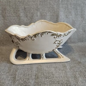 Vintage Handmade Ceramic Sleigh Cream With Gold Trim - Picture 1 of 6