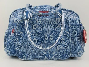 Bolsa de Pañales Lou Harvey Grande 17" Azul Índigo Floral Multifunción Viaje Almuerzo - Imagen 1 de 18