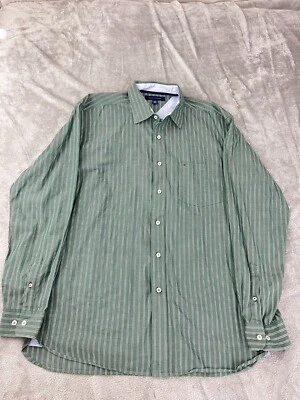 Camisa Tommy Hilfiger Para Hombre L Verde Rayas Manga Larga Con Botones Foto 1 de 4