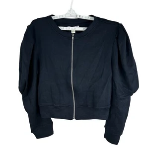 B.O.G Collective Womens Navy Zip-Up Sweatshirt With Puff Sleeves Size L - Picture 1 of 6