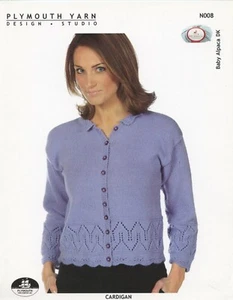 Plymouth Knitting Pattern N008 - Baby Alpaca DK Cardigan - Women 30"-40" - Picture 1 of 2
